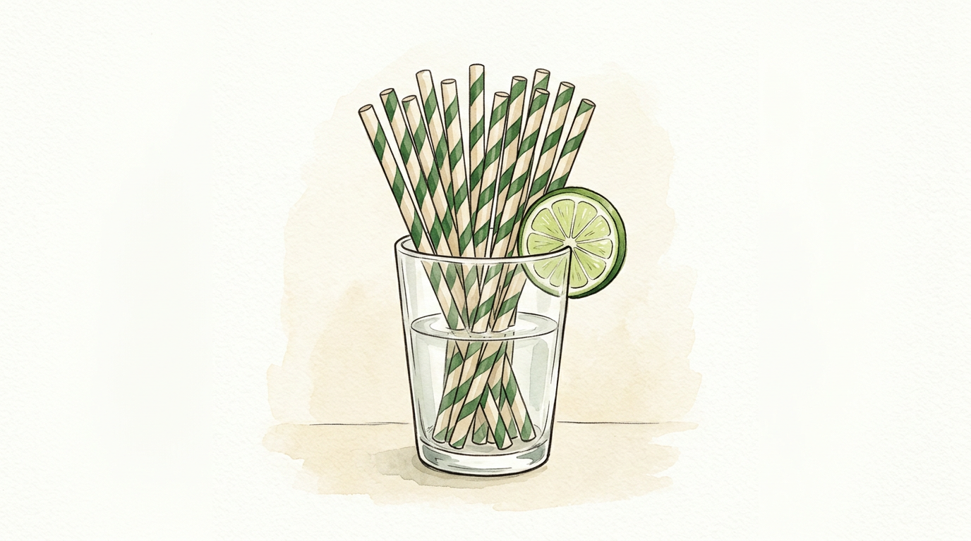 Hand-drawn illustration of biodegradable straws